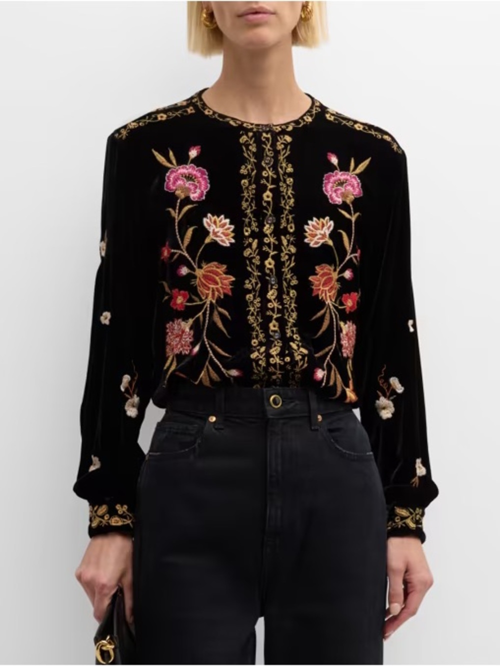 Johnny Was Velvet Floral Quinn Blouse Top S